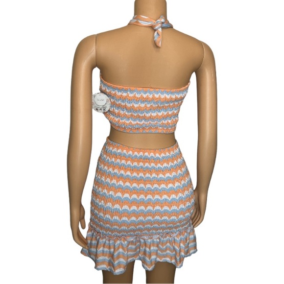 Jolie & Joy Summer Smocked Skirt Set printed peach blue white multicolor size XL - Picture 5 of 16